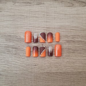 Orange and Brown Bling Press On Nails